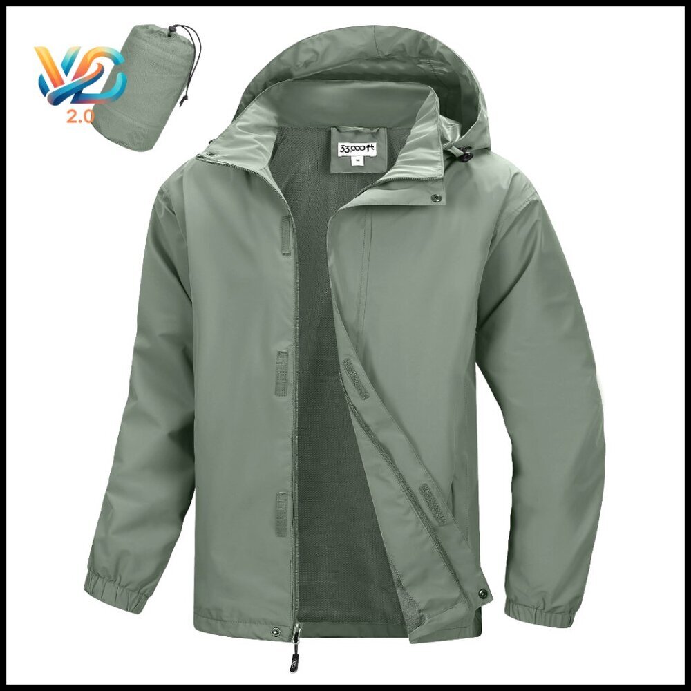 Men's Waterproof Packable Rain Jacket with Hood for Hiking Golf Travel